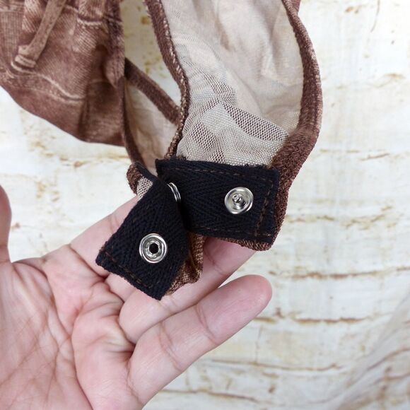 Y2K Bodysuit Women M Brown Jean Pocket Trompe Loeil Mesh Sheer Ruched V-neck VTG - Picture 14 of 15